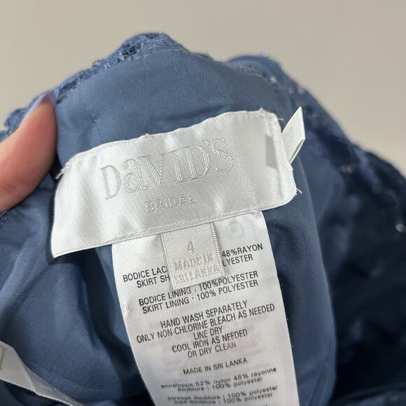 David's Bridal Dress Women 4 Steel Blue Lace One Shoulder Gown Bridesmaid Formal - Picture 11 of 13